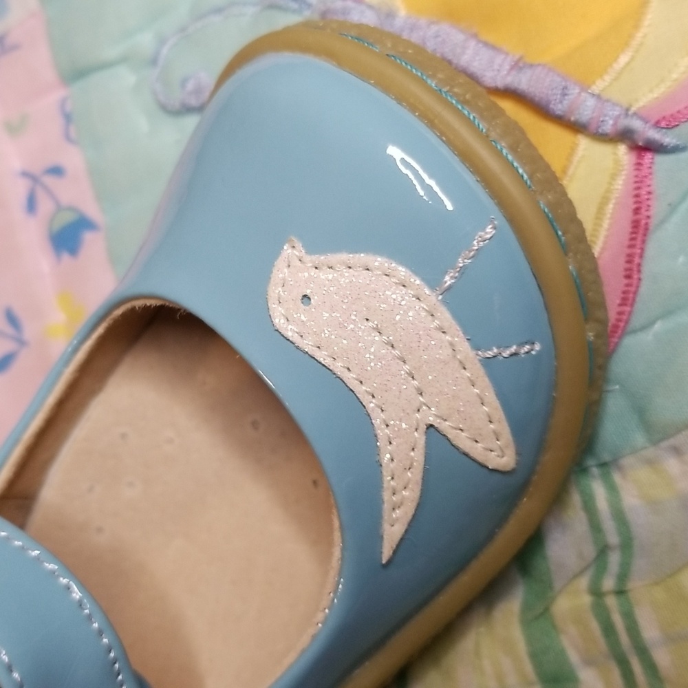 Livie & Luca Blue Patent leather Pio Pio w/white Glitter Bird Size 7 New No Box - Picture 5 of 5
